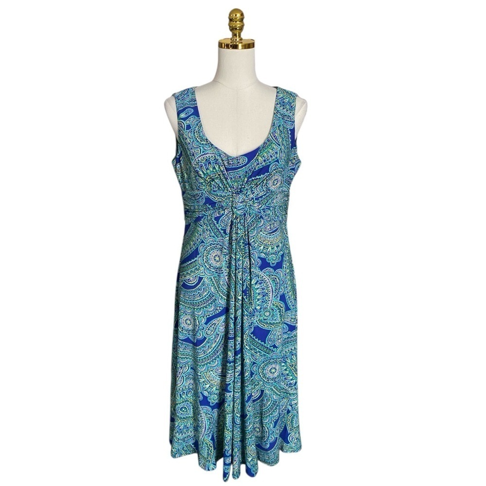 Jones New York Stretch Sheath Paisley Print Sleeveless V-Neck Dress Size 12